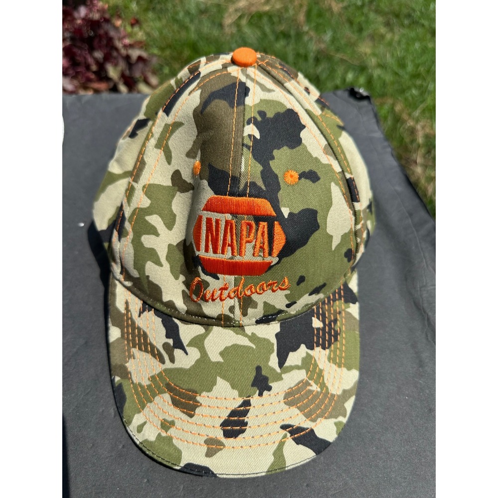 NAPA Outdoors Camo Baseball Cap Orange Embroidered Logo Adjustable Hat Camo